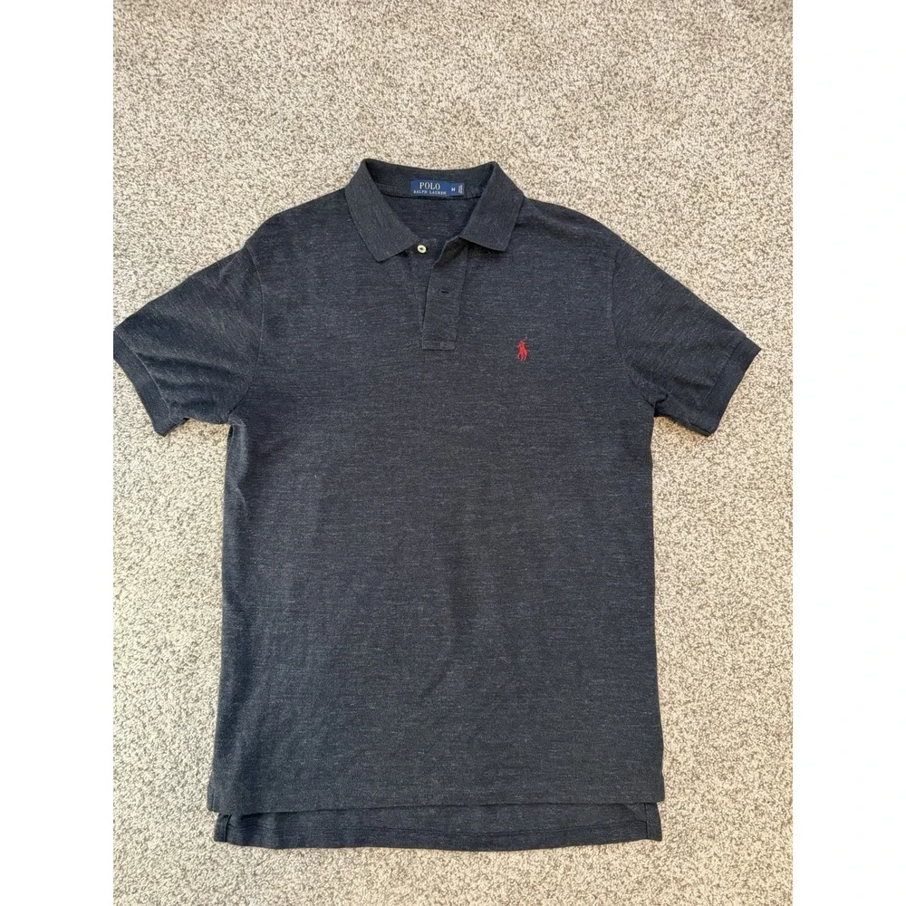 Polo Ralph Lauren Polo Shirt Men M Classic Fit Heather Charcoal Pique Knit Pony‎